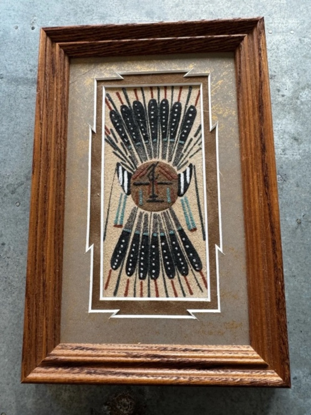Framed 9” x 6” Navajo Sand Painting by Tracy Bryant . COA on Back.